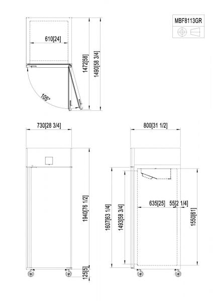 Industrifryseskab i rustfrit stål - GN 2/1 - 600 liter