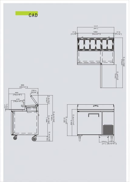Saladette - 1 låge - Inklusive 6 x 1/3 GN beholdere, 100 mm dyb